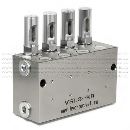 VSL8-KR - Питатель для двухлинейных систем смазки с рабочим давлением 400 бар, количество выходов 8, максимальная доза 5 мл/цикл, с регулятором и индикатором