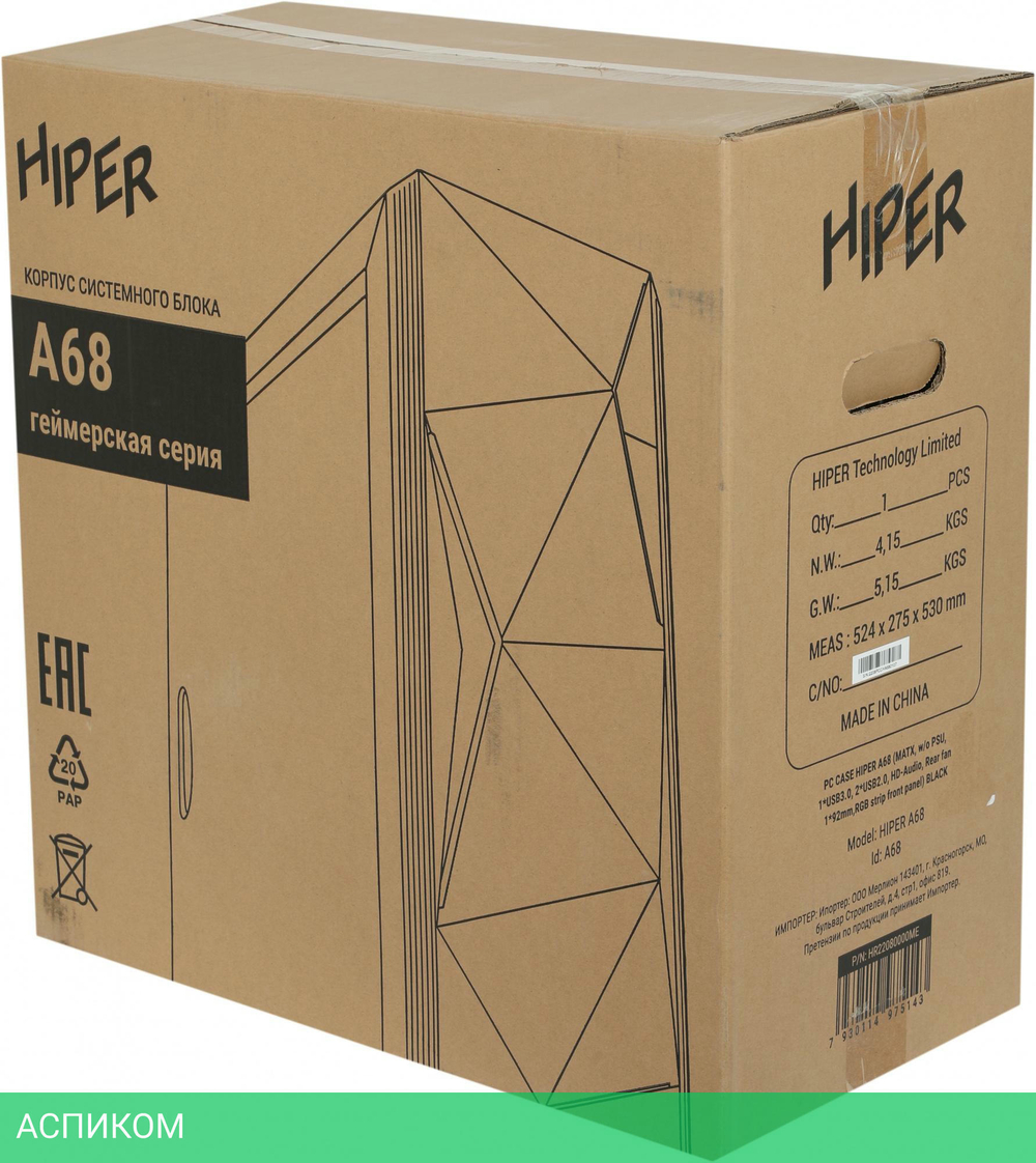 Корпус Hiper без БП черный (A68)