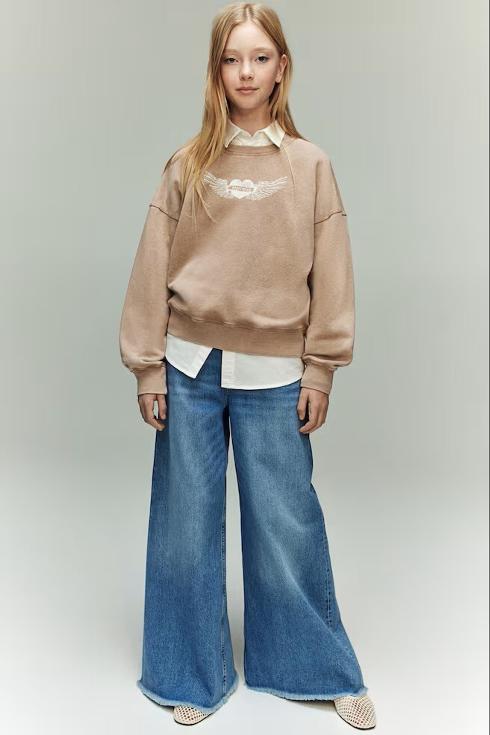 H&M Толстовка с контрастными деталями, бежевый