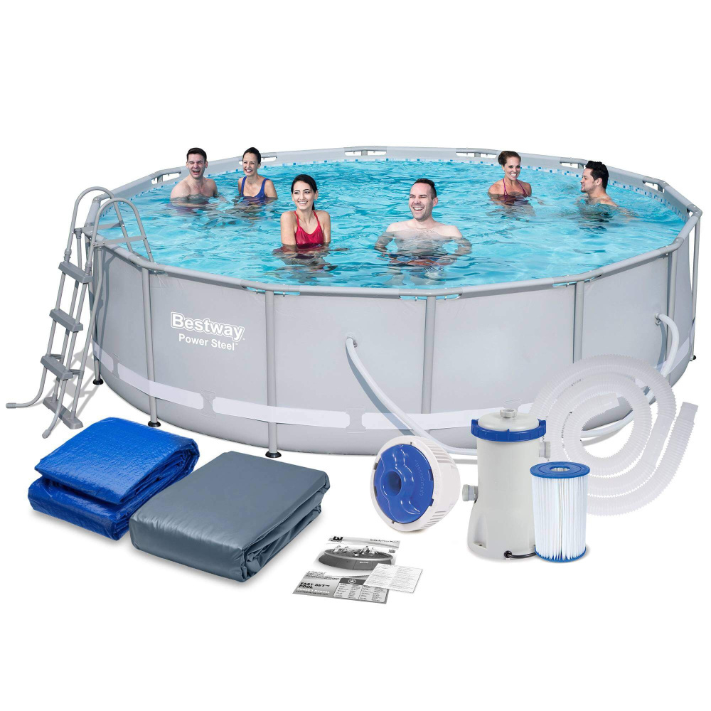 Каркасный бассейн Bestway 427х107 см + фильтр-насос 3028 л/ч, тент, лестница, подстилка (56641 BW)