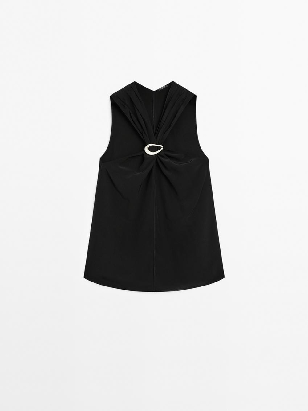 Massimo Dutti Топ с горловиной халтер и отстегивающейся деталью «Брошь», черный