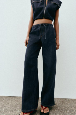 ZARA ДЖИНСЫ Z1975 JOGGER WIDE LEG СО СРЕДНЕЙ ПОСАДКОЙ, СИНИЙ