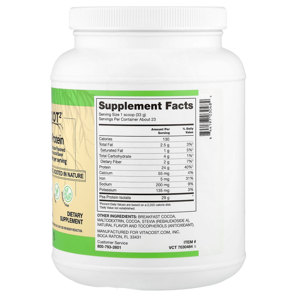 Vitacost, Root2®, Pea Protein, Natural Chocolate, 1 lb 10.5 oz (750 g)