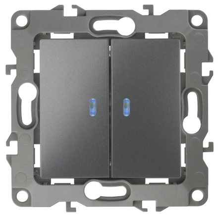 Выключатель ЭРА Серия 12 12-1105-12 двойной с подсветкой 10АХ-250В IP20 Эра12 графит