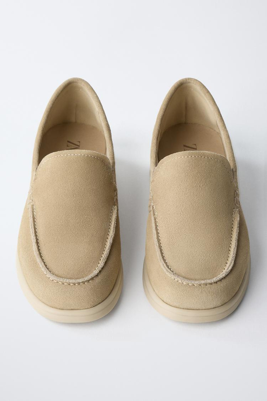 ZARA КОЖАНЫЕ ТОПСАЙДЕРЫ, ПЕСОЧНО-КОРИЧНЕВЫЙ