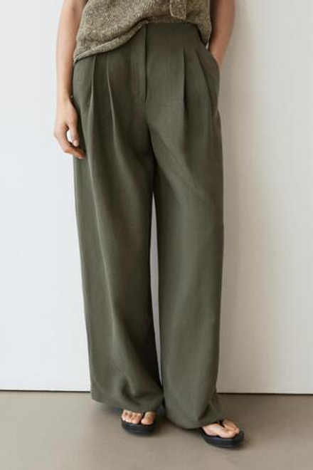 Massimo Dutti Брюки с широкими штанинами и вытачками, хаки