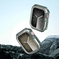 Чехол-бампер с зелеными вставками от Dux Ducis для часов Apple Watch 45мм на модели 7, 8 и 9 серии, серия Tamo Series Case