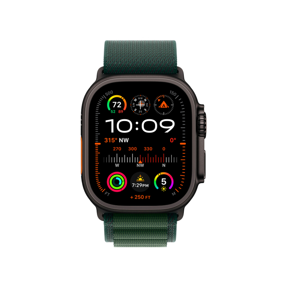 Apple Watch Ultra 2 GPS + Cellular(2024), 49 мм, корпус из черного титана, ремешок Alpine зеленого цвета, размер M