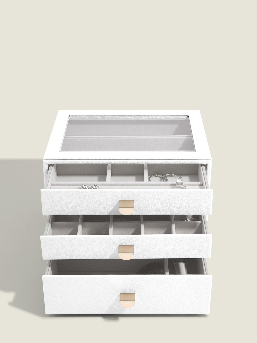 Органайзер для украшений и часов со стеклянной крышкой Stackers Classic Jewellery Box, 3 секции - White Pebble