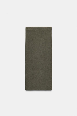 ZARA ЮБКА МИДИ В РУБЧИК, ТЕМНЫЙ ХАКИ