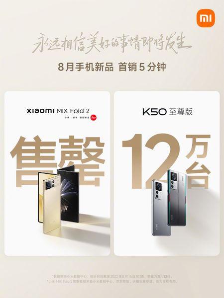 Xiaomi хвастается продажами Mix Fold 2 и Redmi K50 Extreme Edition