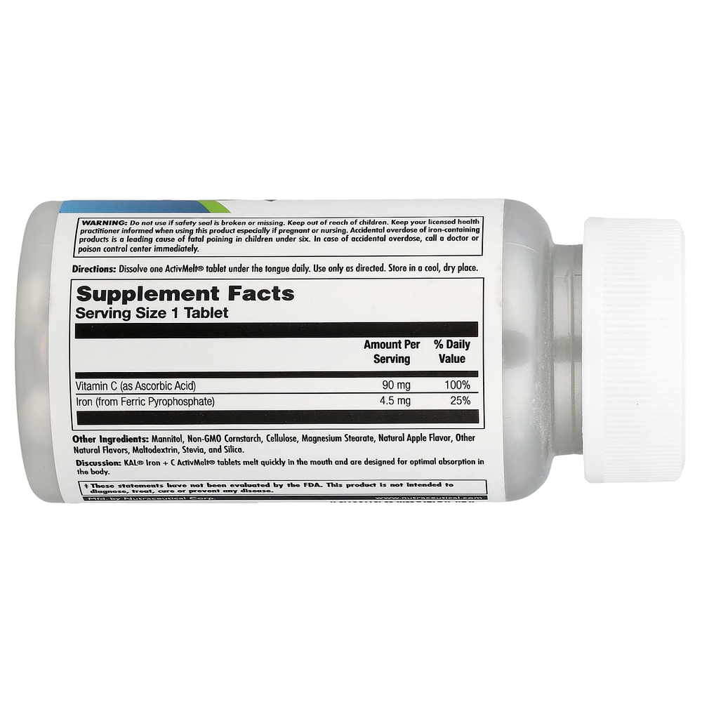 KAL, Железо + витамин C, яблоко, 90 микротаблеток