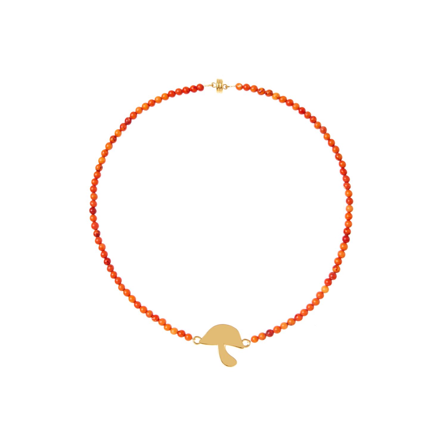 Колье Gold Plated Mushroom Charm Beaded Necklace