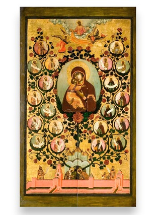 Похвала Владимирской иконе Божией Матери деревянная икона на левкасе