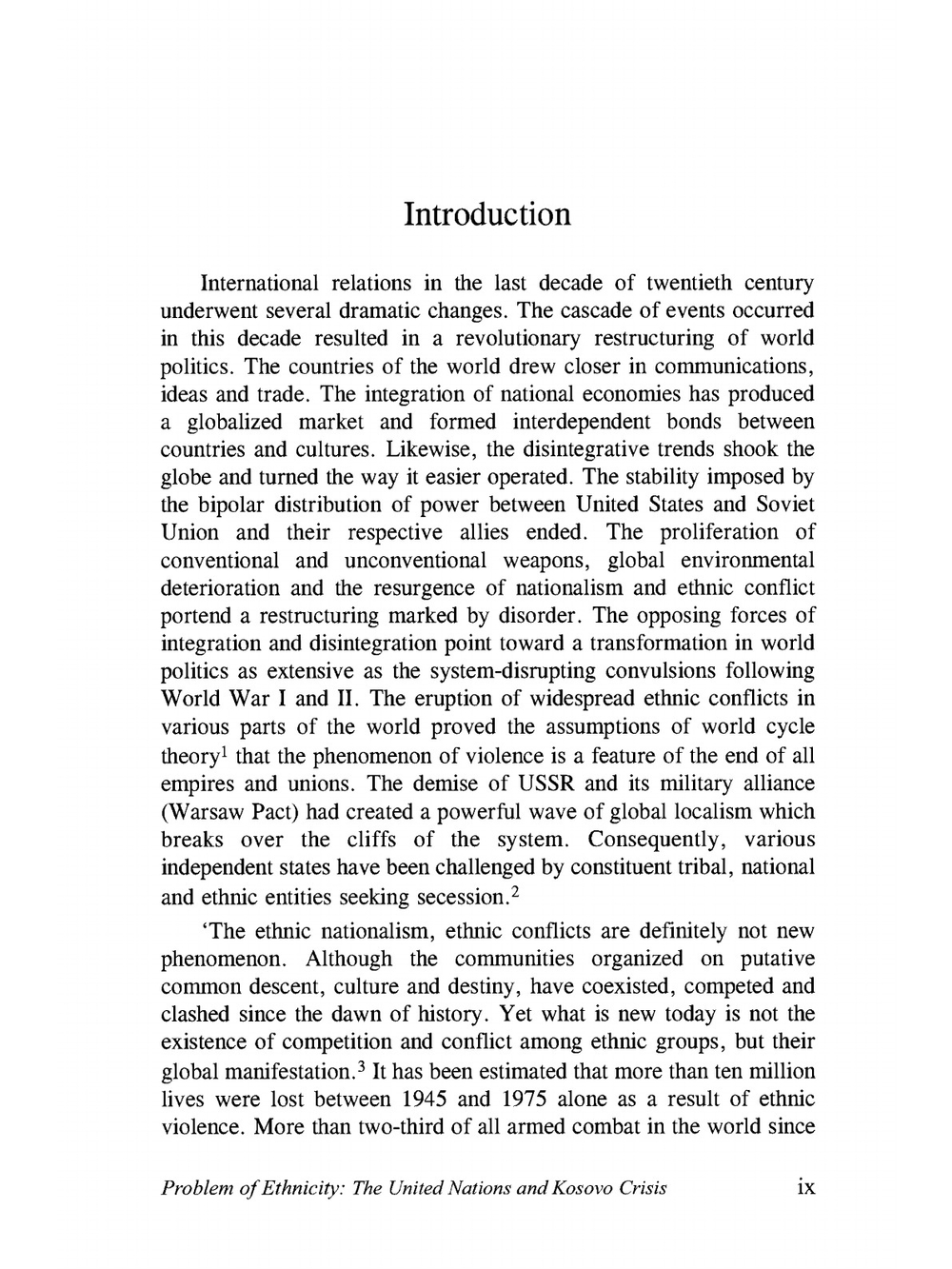 Problem of Ethnicity - The United Nations and Kosovo Crisis | Jasvir Singh