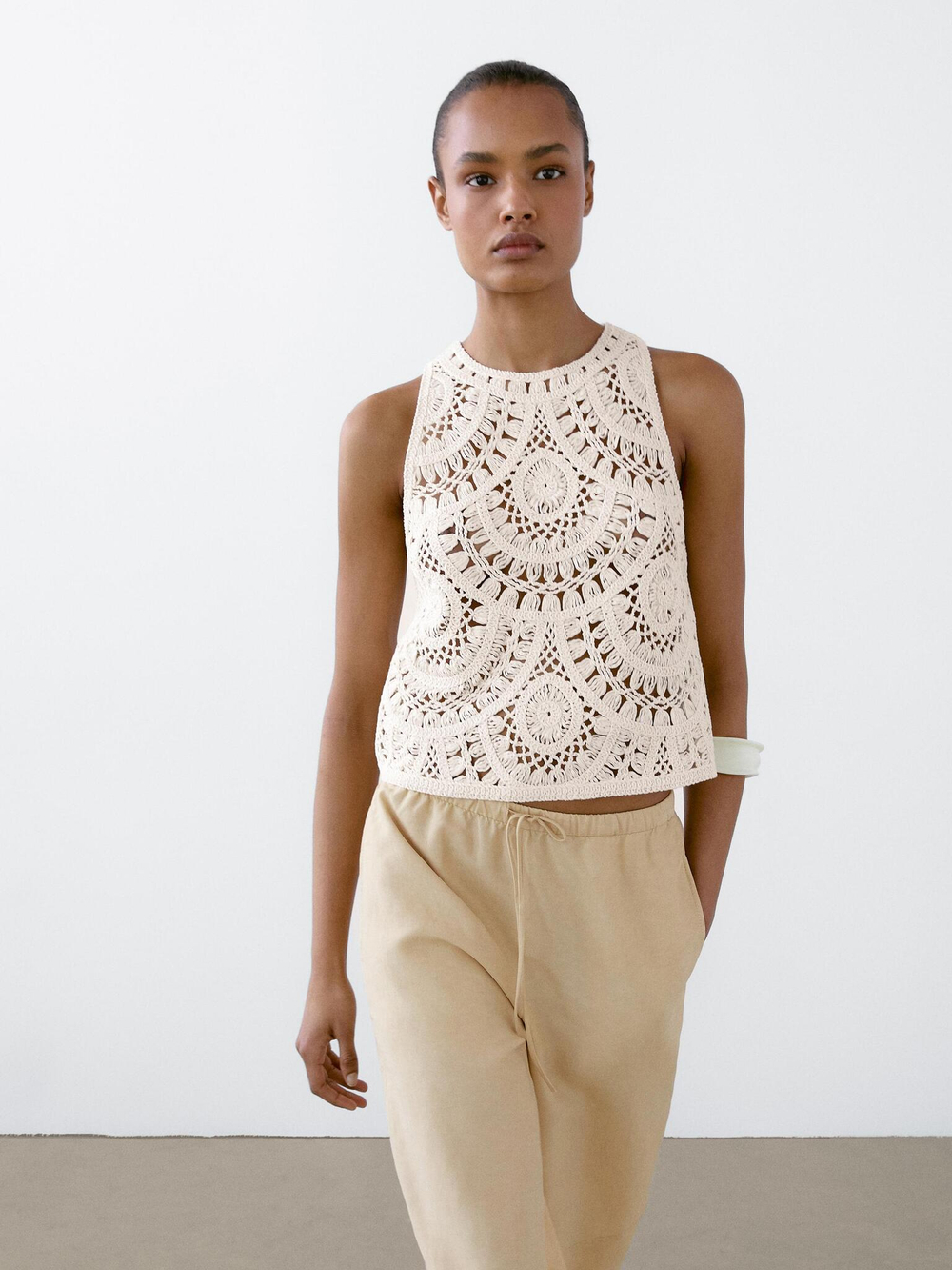 Massimo Dutti Брюки свободного кроя из смесового льна, песочный