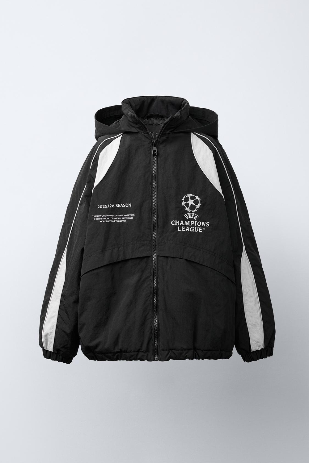 ZARA КУРТКА WATER REPELLENT С КАПЮШОНОМ UEFA CHAMPIONS LEAGUE ®, ЧЕРНЫЙ