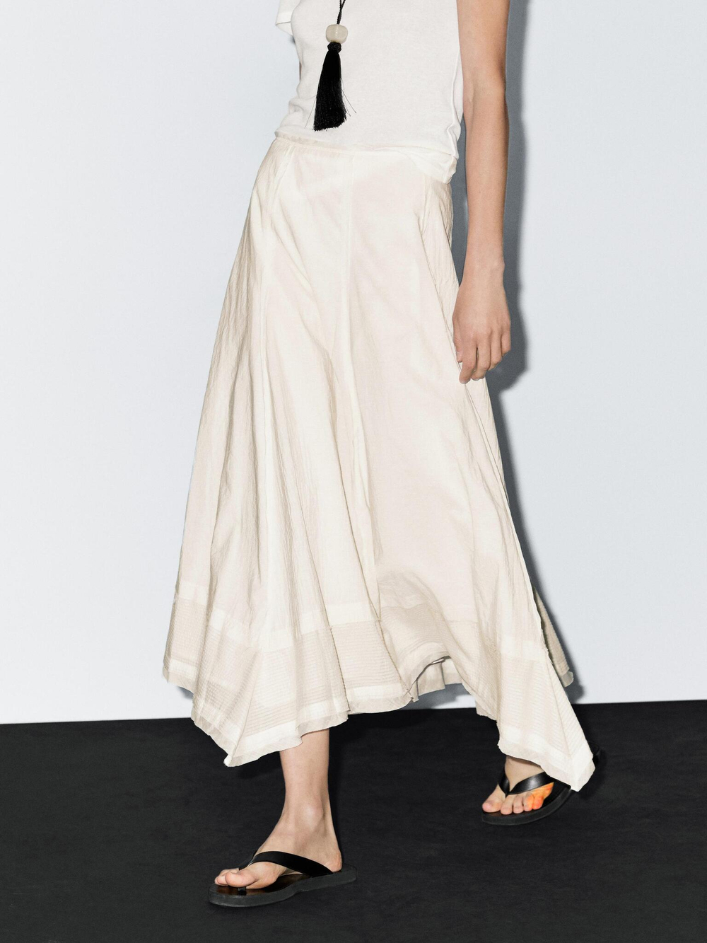 Massimo Dutti Юбка миди из смесового хлопка с декоративными швами, кремовый