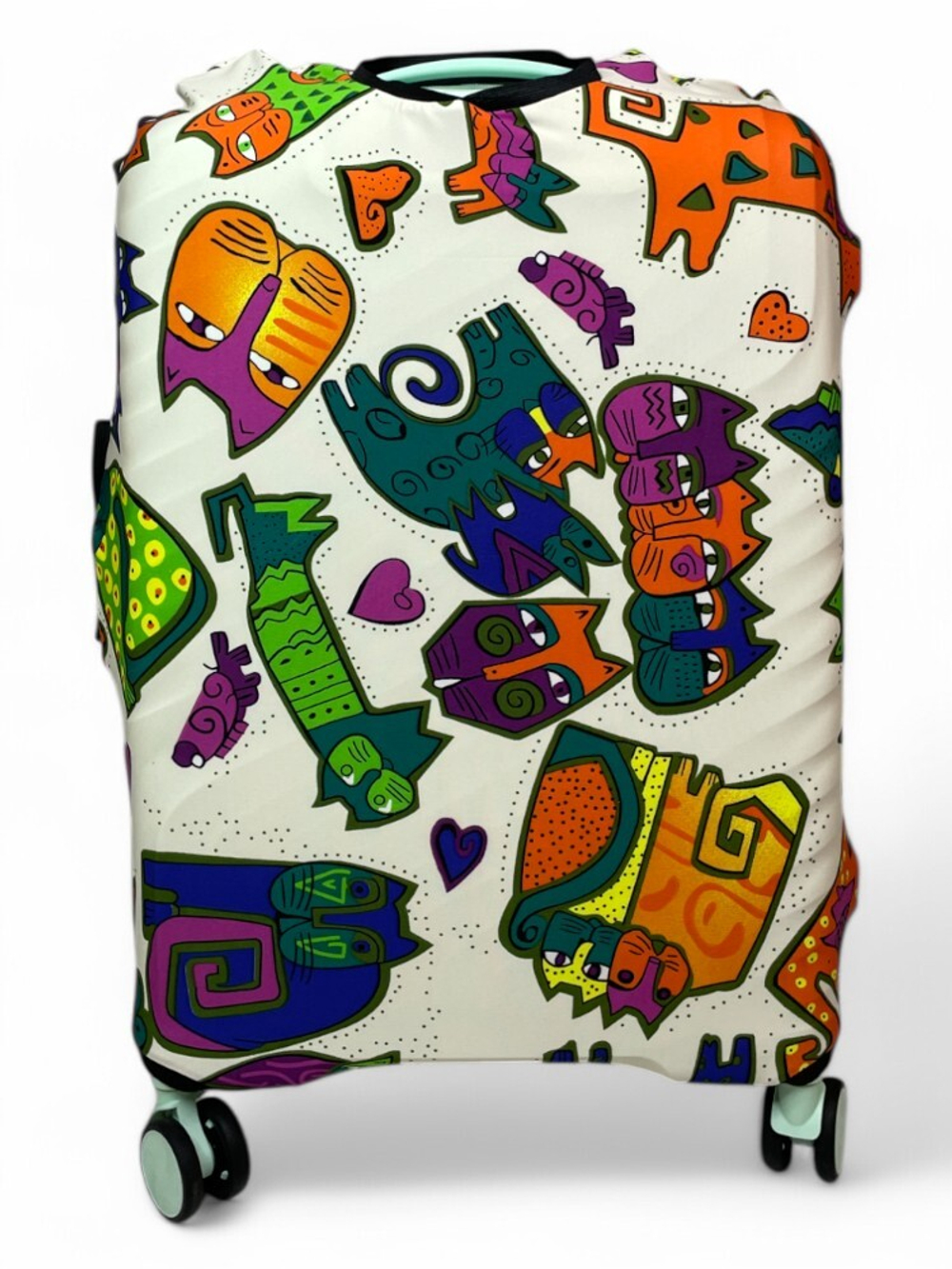 Чехол на чемодан 24", цвет белый/разноцветный, Коты