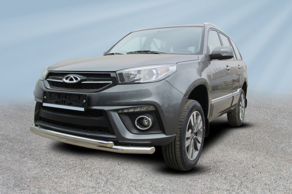 Защита переднего бампера (нержавейка) Chery Tiggo 3 (2014-2020) d57+d42