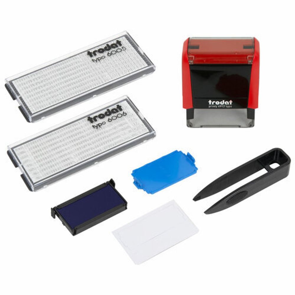 Штамп самонаборный 4-стр., 47х18 мм, синий, TRODAT 4912P4/DB, корпус КРАСНЫЙ, КАССЫ В КОМПЛЕКТЕ, 43218