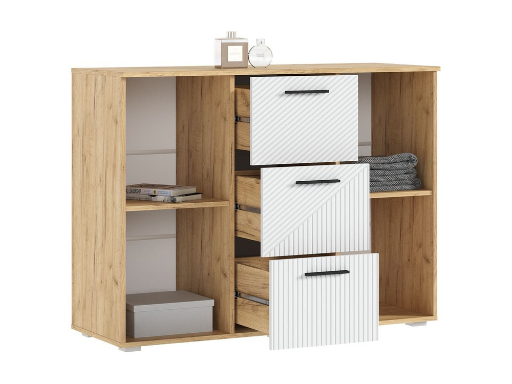 Комод для одежды с ящиками и полками Браш Мени Грин/Дуб Крафт 3 ящика, 120х45х91 см