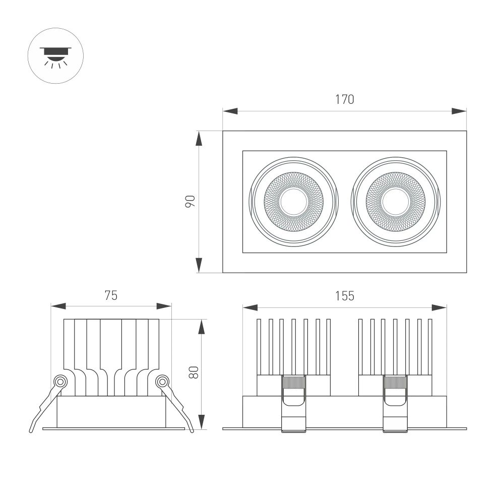 Светильник MS-VORTEX-BUILT-S170x90-2x12W Warm3000 (WH-WH, 20 deg, 230V) (Arlight, IP20 Металл, 5 лет) 057760