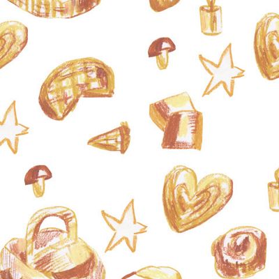 Бесшовный паттерн с осенним пикником восковыми мелкам