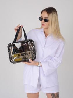 Косметичка водонепроницаемая ПВХ на молнии сумочка с ручкой TRAVEL, серая 29,5*11*21см