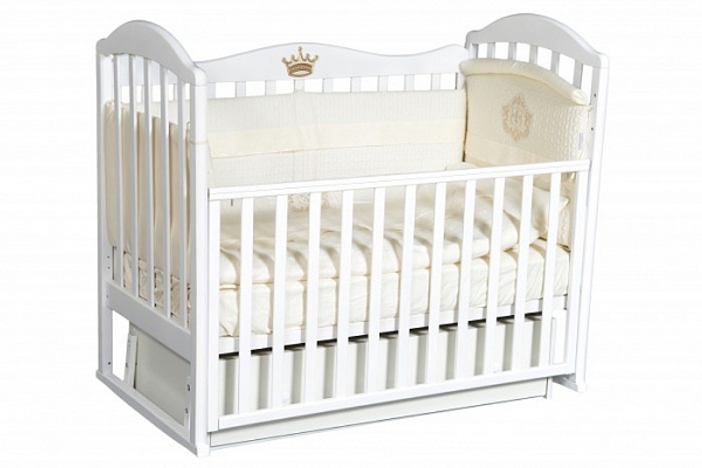 Кровать детская «Анита» (9) а/с, маятник, качалка, закрытый ящик (белый)