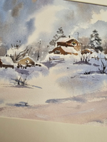 Картина авторская акварельная в паспарту 30х40 см на стену для интерьера "Снежная зима"