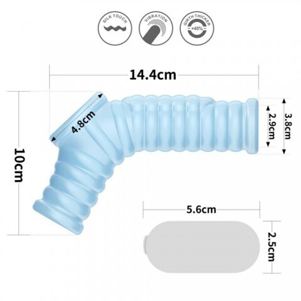 Насадка на пенис с вибрацией с рукавом для мошонки Wave Knights Ring голубая (14,4*2,8)