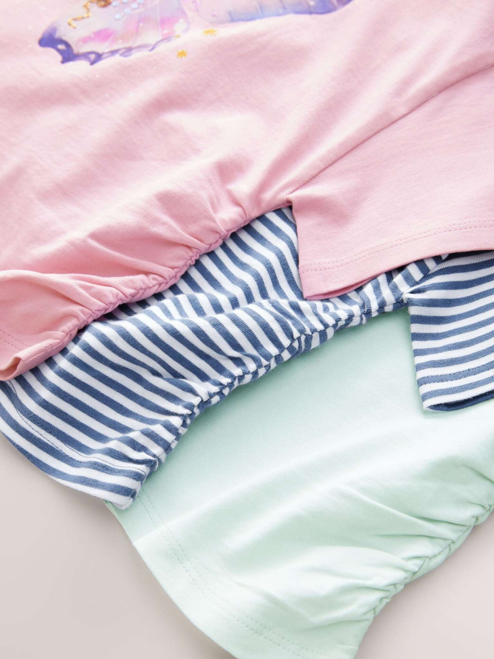 Футболка для девочки Next AM0-630, 3 шт., Мятный, Розовый, Синий