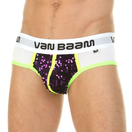 Трусы мужские брифы белые с фиолетовыми пайетками Van Baam VB0209