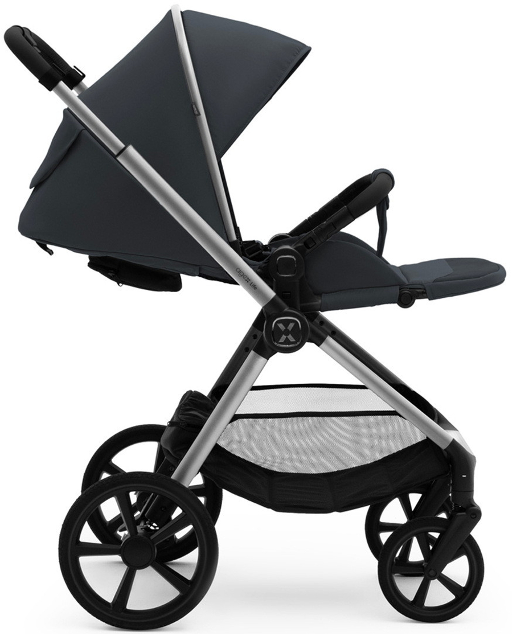 Коляска Agex Life 3 в 1 хромированная рама с автокреслом i-Team ATG080 Grey ALM606 Midnight Grey (Темно-серый)