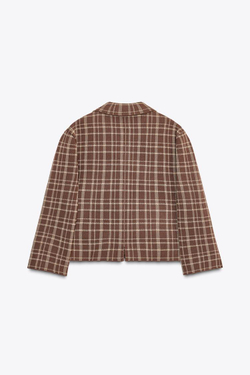 ZARA ЖАКЕТ В КЛЕТКУ, КОРИЧНЕВЫЙ/ЭКРЮ