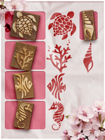 Комбо деревянные штампы 026, 027, 028, 029, 030 + красная по ткани 20 мл