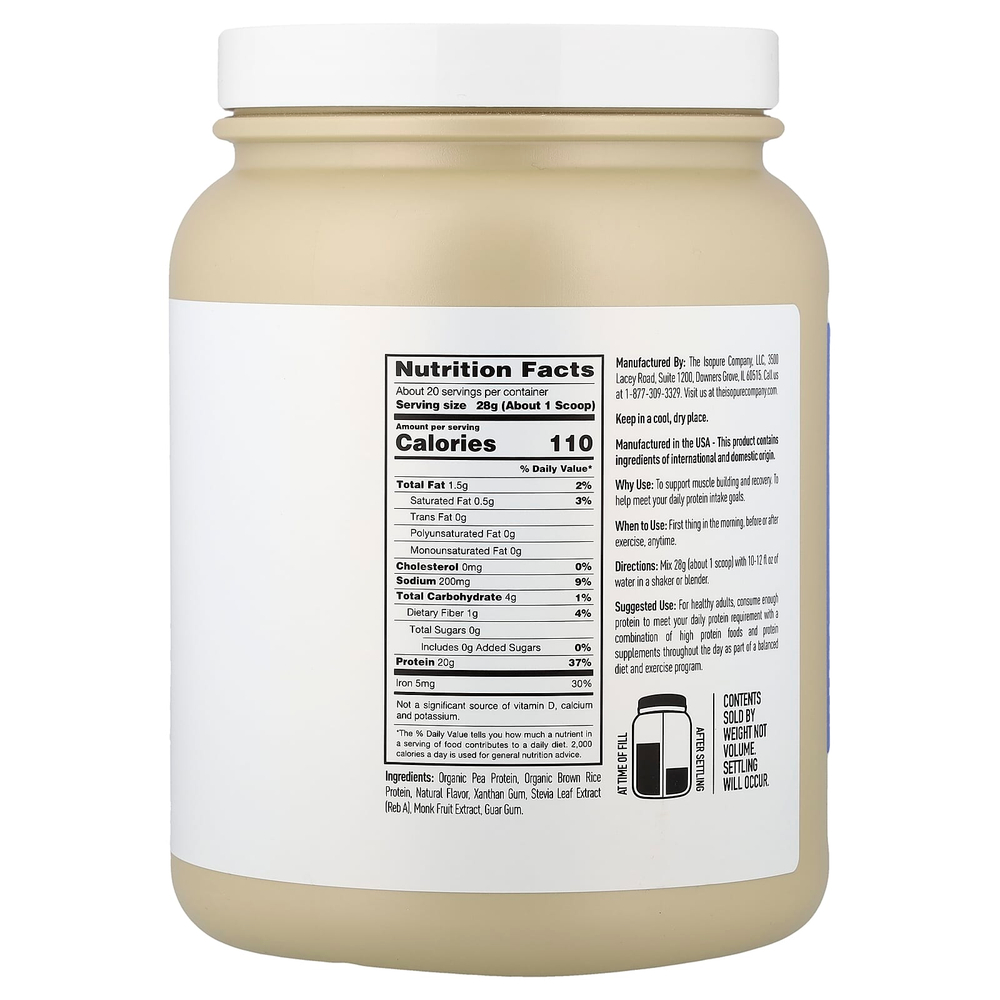 Isopure, Протеиновый порошок на растительной основе, ваниль, 560 г (1,23 фунта)