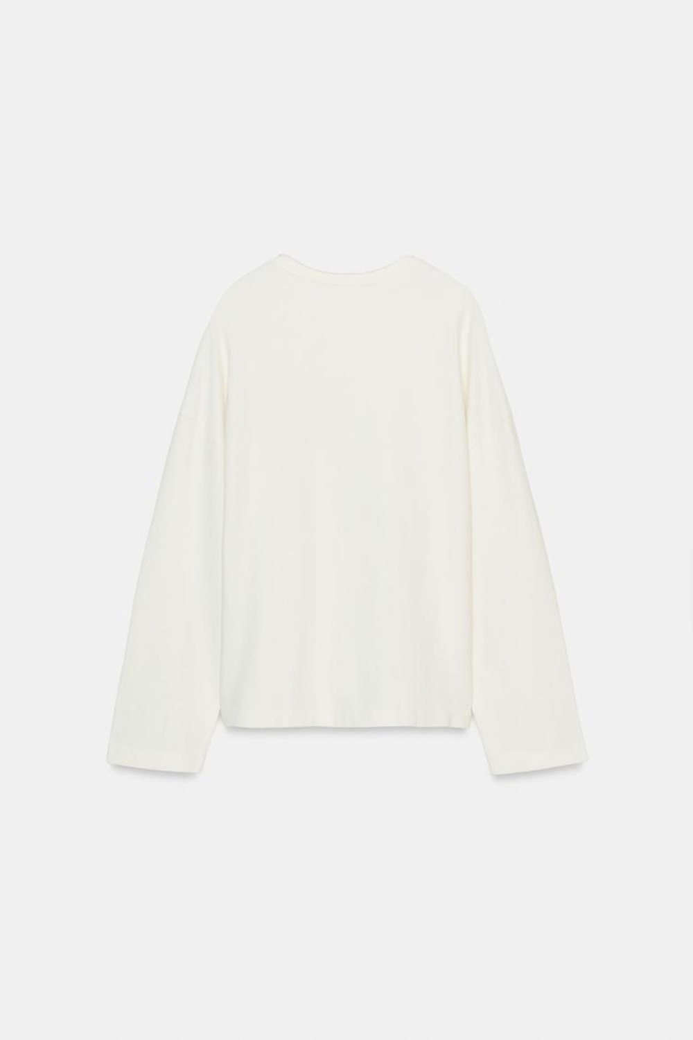 ZARA ФУТБОЛКА С ДЛИННЫМИ РУКАВАМИ, ЖЕЛТОВАТО-БЕЛЫЙ