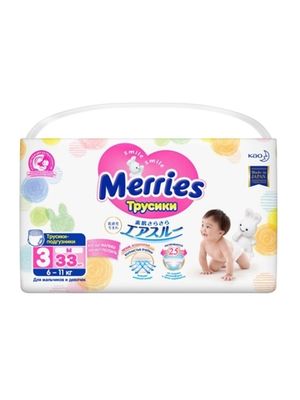 MERRIES Трусики-подгузники для детей размер M 6-11 кг 33 шт
