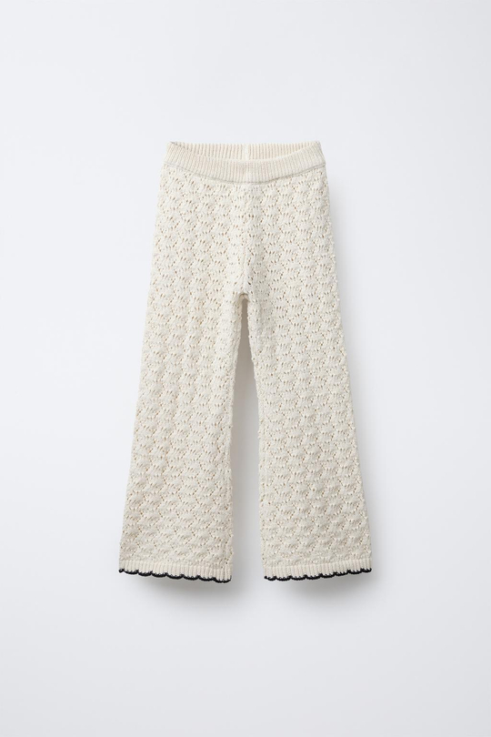 ZARA БРЮКИ FLARE ИЗ КРУЖЕВА КРОШЕ, ЭКРЮ
