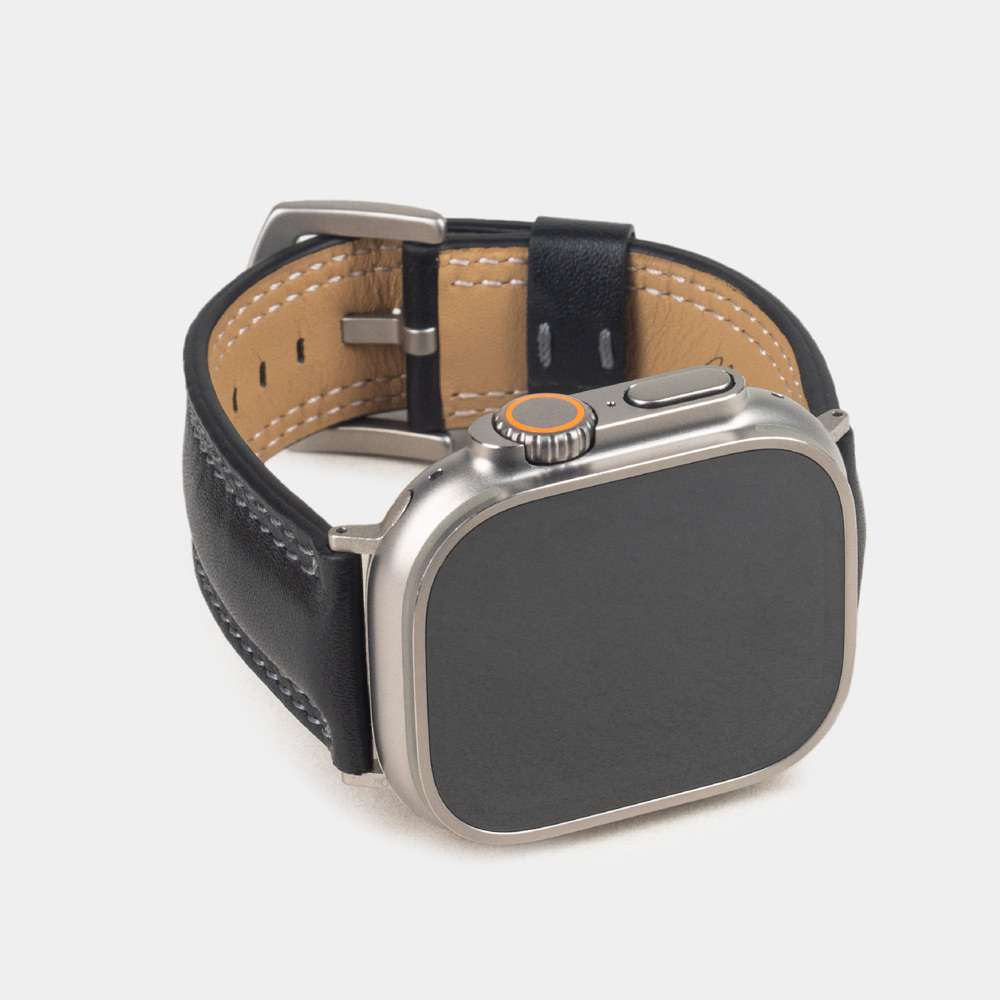 Ремешок для Apple Watch Ultra 49mm из кожи теленка, черного цвета