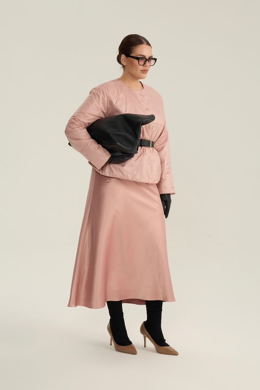 Юбка миди из атласа, пудра