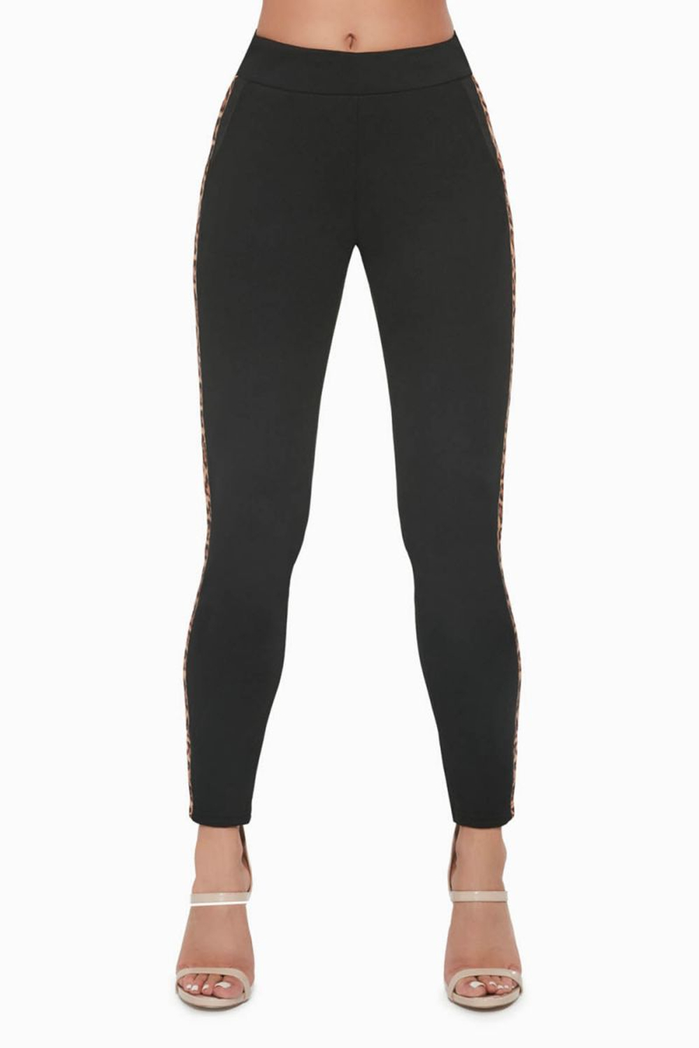 Брюки Isla с кармашками и леопардовыми лампасами (Размер: L) (Цвет: черный)