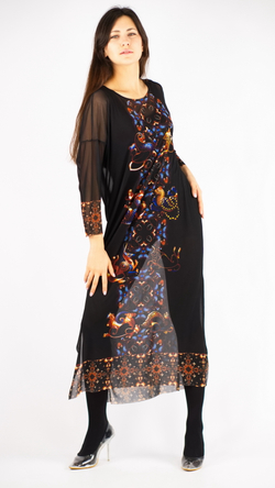 Платье-туника из сетки "Загадки скифов", принт по мотивам скифских татуировок, по материалам раскопок Пазырыкских курганов