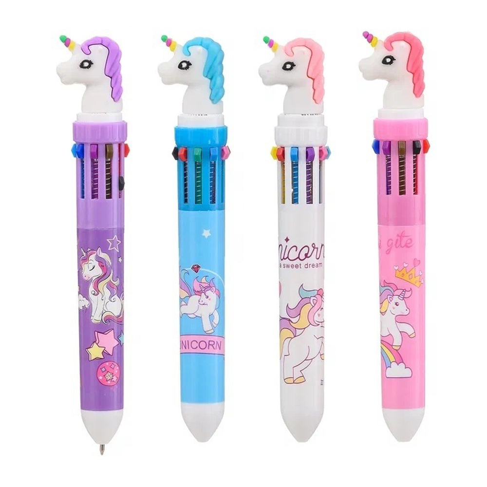 Ручка шариковая, автоматическая, 10в1, Basir, серия "ЕДИНОРОГ", 10-ти цветная, с резиновой фигуркой, 36 шт