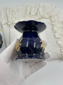 Подсвечник кобальтовый с золотыми розами