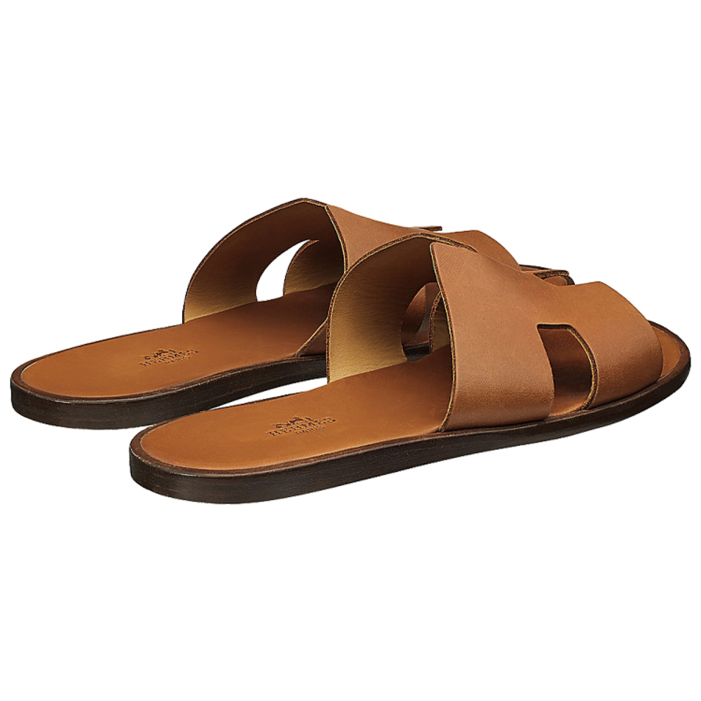 Hermes Lzmere set wear flat-bottomed round head fashion sandals men's brown, H041141Z H03