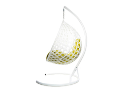 Подвесное кресло КАПЛЯ ЛЮКС с ротангом белое, желтая подушка