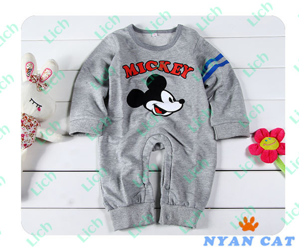 Комбинезон  с полосками на рукаве и изображением Микки Мауса